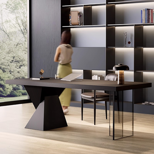 KSALOY Italian minimalist study desk light luxury design home office desk acrylic modern simple smoked wood color smoked wood color + acrylic desk + power strip 220*90*75cm