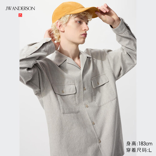 UNIQLO collaboration men's and women's soft cotton open collar loose shirt long-sleeved shirt 479997 04 smoke gray M