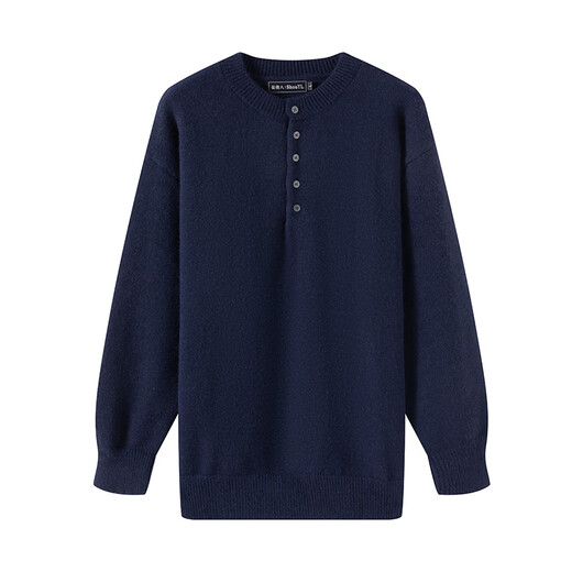 Swinging Oarer Early Autumn Dark Blue Henley Collar Sweater Sweater Jacket Men's Loose American Men's Korean Style Korean Trend Blue M