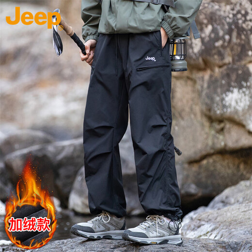 Jeep (JEEP) overalls men's winter velvet thickened casual pants paratrooper pants sports trousers men's trousers black velvet XL