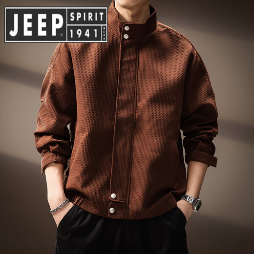 JEEP SPIRIT Jeep High-end Jacket Men's 2025 Autumn and Winter New Japanese Retro Trendy Brand Plaid Stand Collar Loose Jacket Men Red M 100-120Jin Jin is equal to 0.5 kg