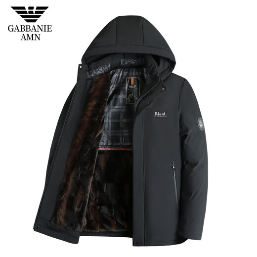 Armani Armani luxury daddy cotton coat jacket middle-aged men 2024 winter velvet thickened hooded cotton coat Armani 9891 black velvet 2XL weight 130-145Jin Jin is equal to 0.5 kg
