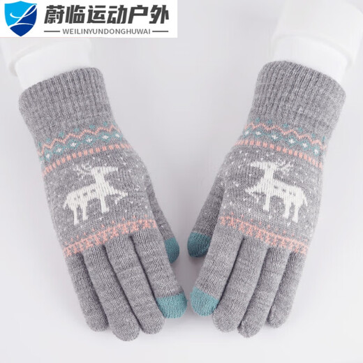 He Jian Gong Gloves Women's Winter Outdoor Touch Screen Cycling Bike Student Knitted Thickened Warm Wool Gloves Men's Winter L Women's Thickened Fawn Navy Touch Screen
