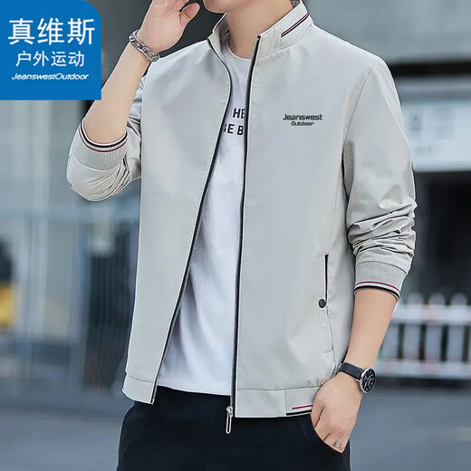 Jeanswest outdoor sports jacket men's spring and autumn coat winter trendy stand-up collar loose fashion personality couple baseball uniform black XL
