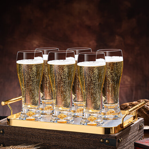 Craft beer mug for home living room set personalized crystal glass draft beer mug for commercial bar KTV2025 new style gold foil classic model number 500ml 6 pieces + metal tray