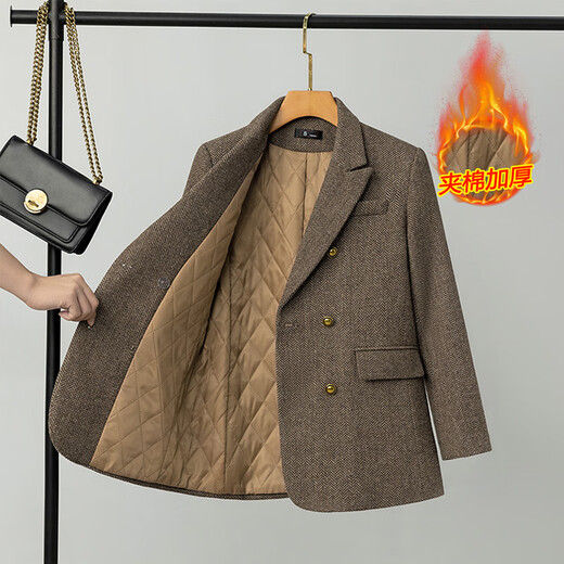 Chenfu woolen suit jacket for women spring and autumn new high-end wool small back slit casual fashion temperament suit regular style gray suit L recommended 105-114 Jin Jin equals 0.5 kg