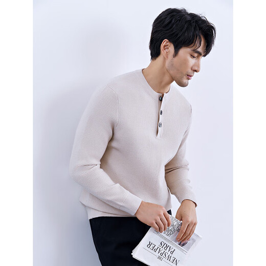Autumn and winter warm and high-end Henry collar wool knitted bottoming shirt men's business casual pullover low-neck sweater for men earth brown M