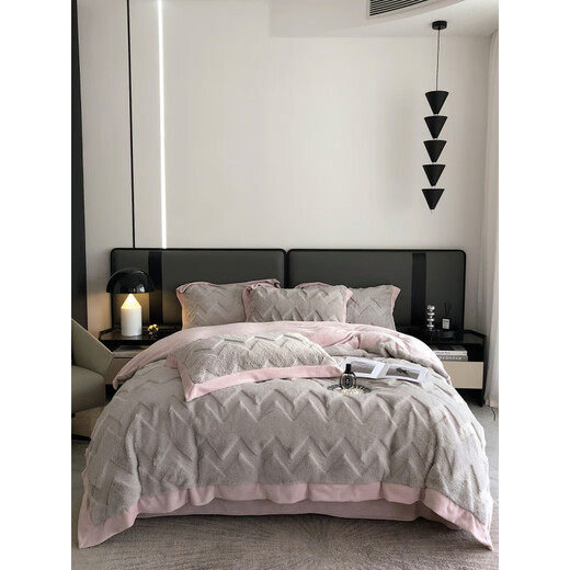 Cheng Baobao rabbit plush four-piece set milk velvet winter coral velvet flannel bed quilt cover solid color high-end home textile bed sheet style rabbit plush-lotus pink bed sheet style 1.5m bed four-piece set suitable for 200*230cm quilt