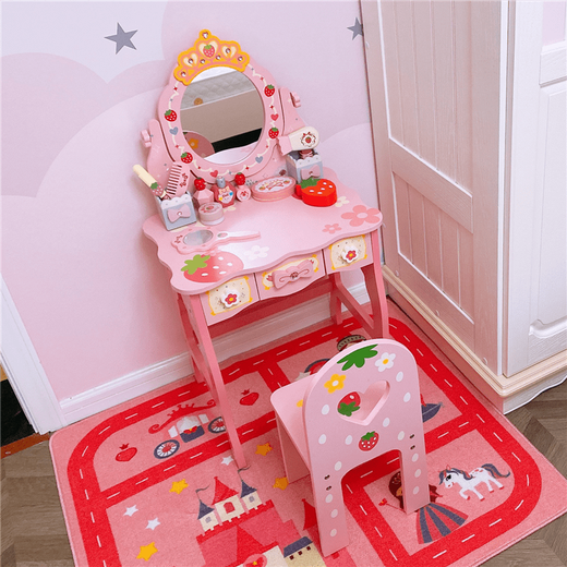 Shantou Lin Village Girls Dressing Table Set Princess Dressing Table Girls Cosmetics Children's Makeup Box Children's Toy Hair Dryer Large Dressing Table + Stool + Hairdressing Cover
