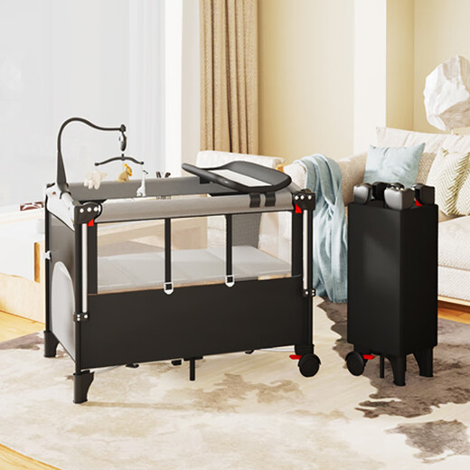 XINBORO multifunctional foldable removable crib spliced large bed baby bed shaker bb bed changing table color supreme model lift bed + mattress + fixed belt + outer bag + high hanging mosquito net + urine