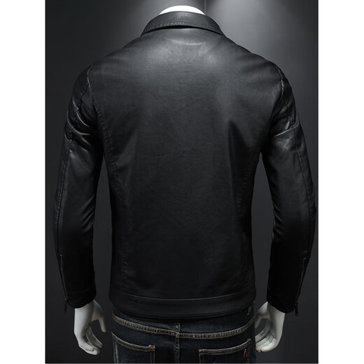 ARMANI EXCHANGE Armani black short leather jacket men's motorcycle style leather jacket fashion new autumn and winter retro lapel leather black plus velvet L 110-130Jin Jin equals 0.5 kg