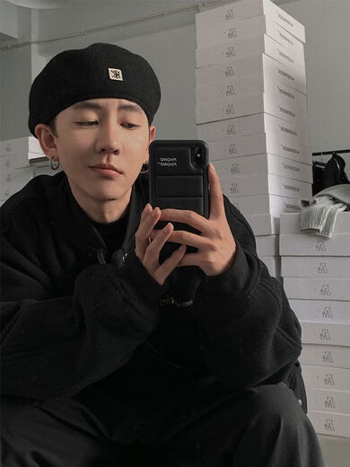 ZNMW men's beret forward hat men's trendy reverse beret cool autumn and winter Korean style black versatile woolen style 20 black one size fits all (56-58cm)