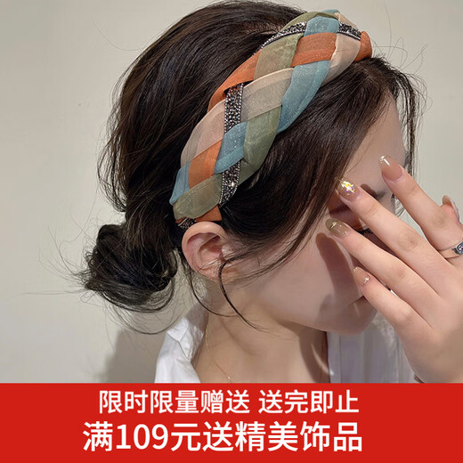 Xiangwan headband, retro blue and orange headband, high skull headband, feminine hairpin, high-end, versatile hairband, outer hair accessory