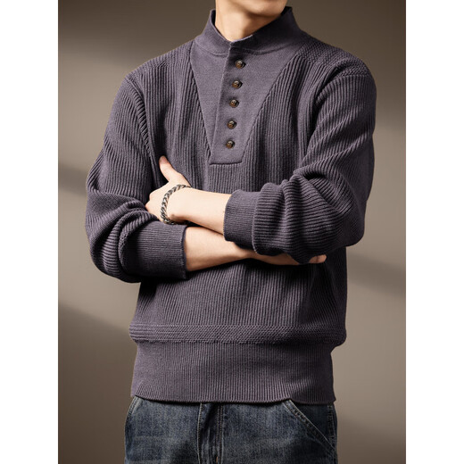 Bofayalo high-end American retro thickened and warm Henry collar men's sweater 2025 spring and autumn new heavyweight fashion gray khaki S_suitable for 90-110Jin Jin equals 0.5 kg
