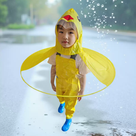 Fantasy Children's Raincoat and Rain Boots Set Little Yellow Duck Cape Style Umbrella Hat Boy 1 Year Old 2 Baby Kindergarten Girl Rain Pants Set One-piece Yellow Raincoat + Overalls Rain Boots S S