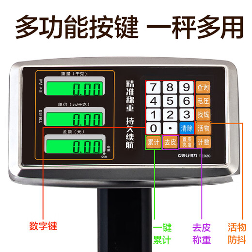 Deli Electronic Scale Commercial Platform Scale Floor Scale Accurate Weighing Industrial High-Precision Stall Floor Scale Desktop Pricing Scale Floor Scale 150kg Carbon Steel Scale Pan-Foldable Back Tilt