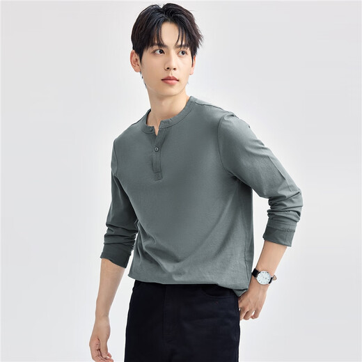 Giordano Henley shirt men's pure cotton solid color bottoming shirt men's Henley collar long-sleeved T-shirt men 01024821