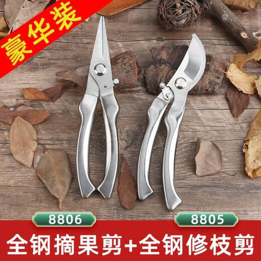 JCZS German quality gardening scissors, pruning shears, household garden pruning flowers and fruit trees, special labor-saving fruit picking scissors 8805+8806 standard set