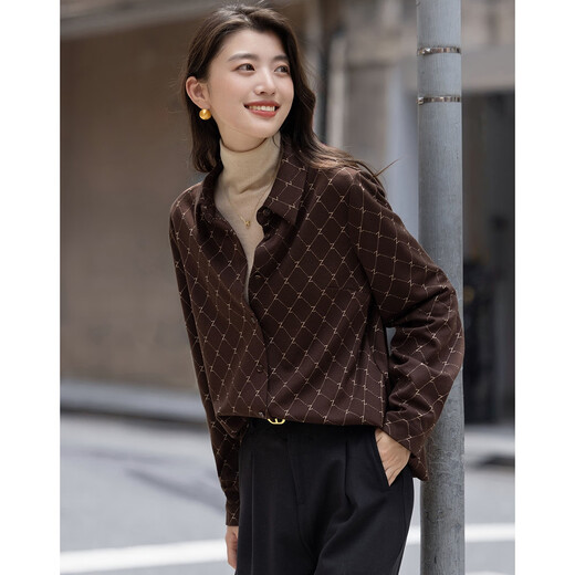 Demana Elegant Aesthetics Winter Temperament Commuting Lapel Letter Jacquard Shirt Loose Tibetan Flesh Shirt Women's Top