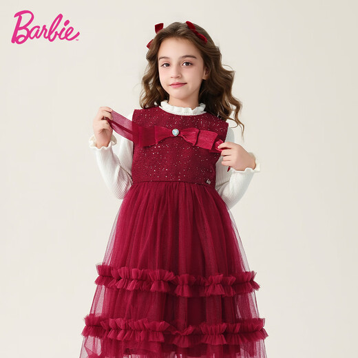 Barbie girls New Year's greetings winter skirt high-end princess dress red dress girl red birthday dress BY017