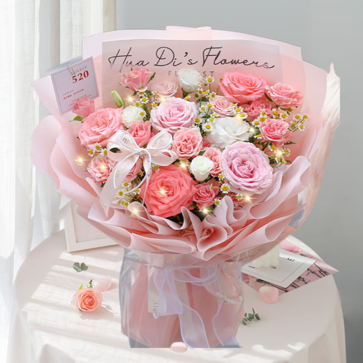 Valentine's Day Flower Express Pink Rose Mixed Bouquet Birthday Gift for Girls Nationwide Same-City Delivery Sweet Goddess 2 Pink Snow Mountain Roses |dy87