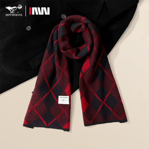 SEPTWOLVES men's scarf 100% cashmere warm and thickened high-end birthday gift for boyfriend and husband scarf gift box packaging black and red 100% cashmere + exquisite gift box