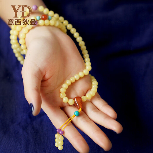 Italian white flower beeswax 108-piece bracelet for women, multi-circle beads bracelet, simple and light luxury gift, 5.5mm, 108 pieces (one item, one certificate)