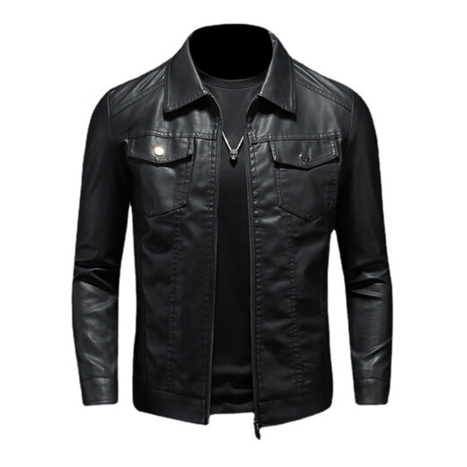 ARMANI EXCHANGE Armani black short leather jacket men's motorcycle style leather jacket fashion new autumn and winter retro lapel leather black plus velvet L 110-130Jin Jin equals 0.5 kg