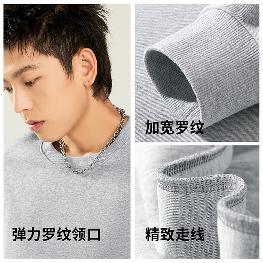 GENIOLAMODE sweatshirt men's round neck hooded autumn and winter casual fashion trend loose and versatile men's top khaki L