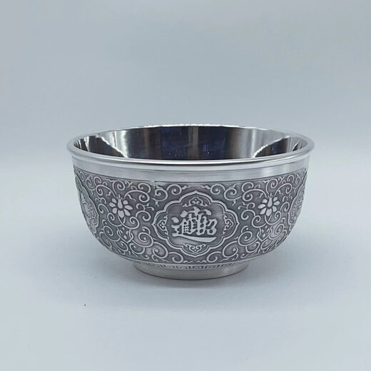 Pure silver 999 embossed antique collection silver bowl sterling silver crafts gift collection gift for elders and leaders, more than enough every year, about 137g