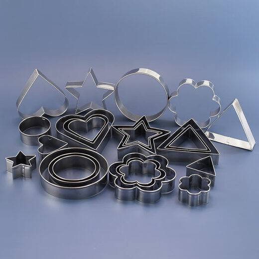 Qiaobolai stainless steel biscuit dry mold geometric round love plum blossom vegetable and fruit cutting mold baking cookie fondant mold above 5 styles complete set of 25 pieces