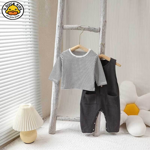 G.duck little yellow duck Korean style baby clothes suit spring and autumn new fashionable baby overalls long sleeve male and female baby spring gray rice woolen wide shoulder suit 80cm