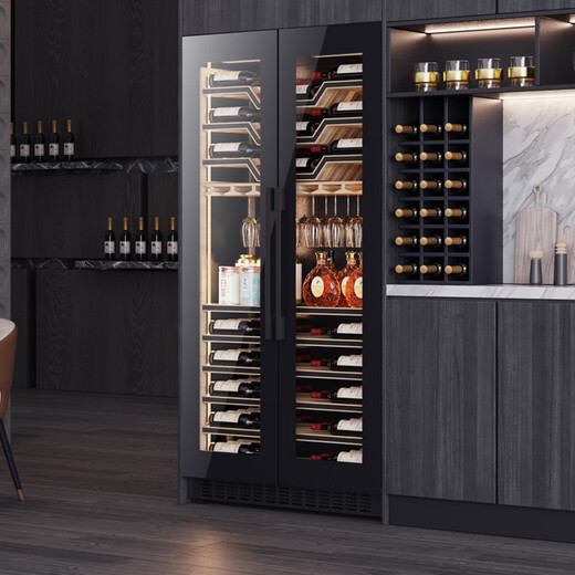 Baikelen double-door ultra-thin wine cabinet, variable frequency constant temperature wine cabinet for raising tomatoes, fully seamless embedded home wine refrigerator, 2 meters (53cm dual temperature) variable frequency red wine ice bar (Heidi