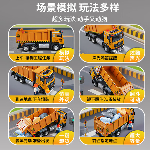 Beizhilu Children's Alloy Dump Truck Large Toy Car Car Transport Truck Dump Truck Engineering Vehicle Model Boy Gift Medium Sound and Light Dump Truck Free 3 Dolls
