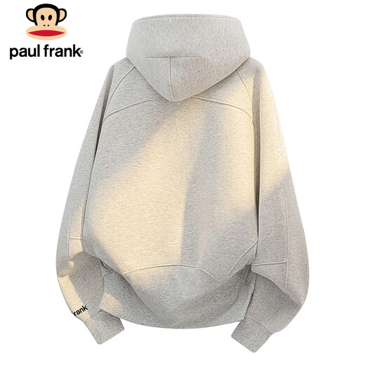 Paul Frank American hooded sweatshirt for men and women, autumn and winter loose half-zip top jacket for men, white gray 3XL