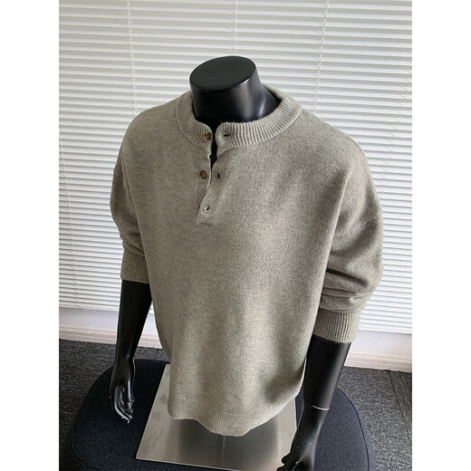 Knitted Sweater Large Size Henley Collar Sweater Men's Lazy Style Bottoming Sweater Jacket Black 3XL