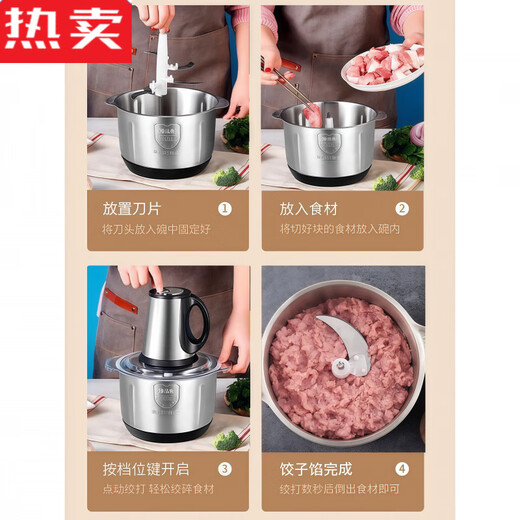 MZXM Japan imported quality 2025 new meat grinder pure copper motor large capacity electric stainless steel multi-function cooking 2 liters 2 speeds 1 set of knife heads pure copper motor + 3 years