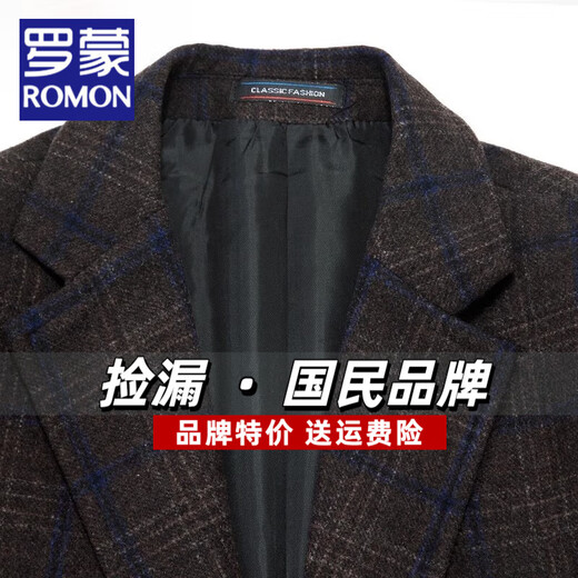 ROMON middle-aged men's suits 2025 autumn and winter dad wool woolen single suit business casual plaid suit jacket men 208-gray M 170 (weight 120-135Jin Jin equals 0.5 kg)