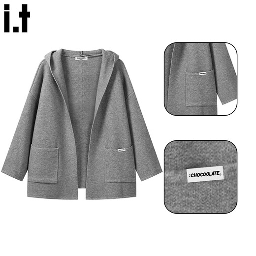 CHOCOOLATE it Women's Classic Korean Style Hooded Sheep Wool Knitted Cardigan Sweater Women's Autumn and Winter Small Temperament Jacket Women Oatmeal Color One Size