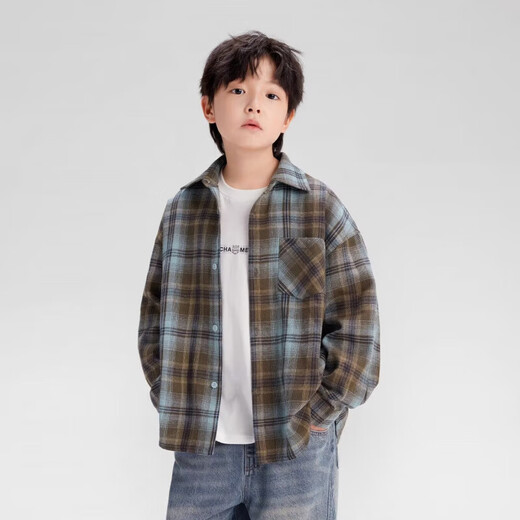 Boys' shirts long-sleeved autumn and winter clothing 2025 new style Western version of medium and large children's velvet shirt jacket picture color velvet 170