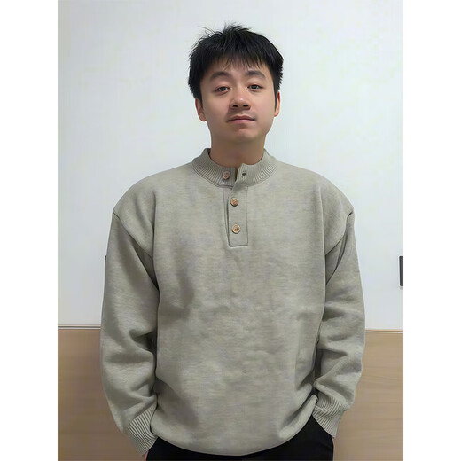 Yu Ruike Fatty Large Size American Retro Henley Collar Sweater Men's Autumn and Winter Lazy Knitted Sweater Fatty Large Size Inner Light Gray Upgrade 99 Select M