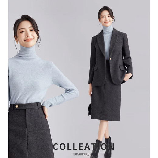Tumando woolen blazer, new feminine style, small, short, small style suit, commuting interview, professional formal wear, dark gray blazer, long version, the length is pleasing and not picky S