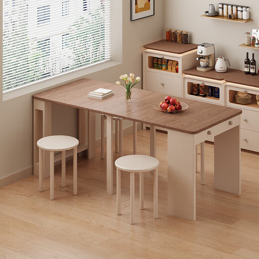 Isabel movable island integrated dining table small apartment home simple restaurant retractable storage with socket folding dining table one table and two chairs丨1.8cm thick solid wood countertop ENF pure grade solid wood-nearly 0 formaldehyde