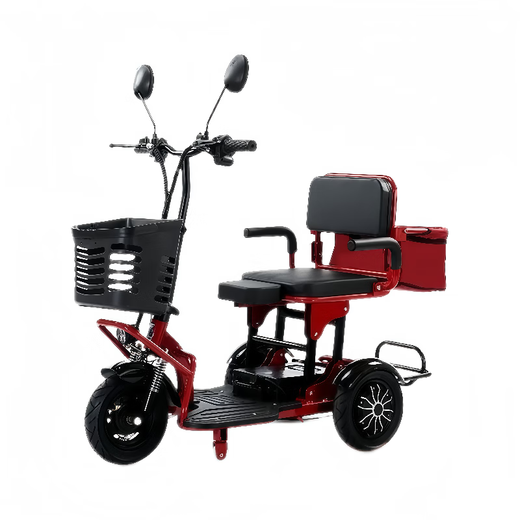 Small electric tricycle for home use to pick up and drop off children, ladies, elderly parent-child folding car, lightweight battery car, anti-rollover, dual drive, lithium battery, 48V-15A - battery life 60 miles