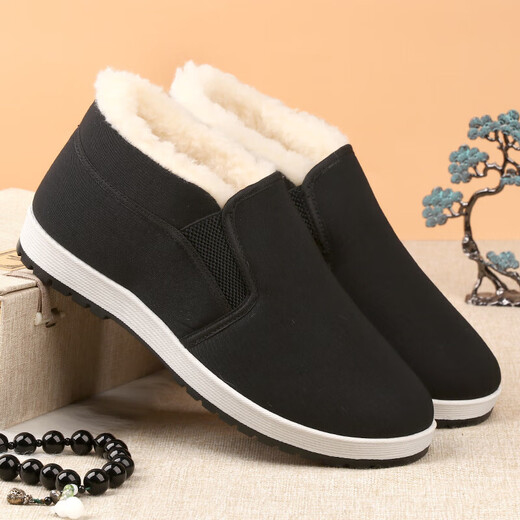 Extra large size 46/47/48/50 plus velvet and cotton warm shoes old Beijing black cloth shoes middle-aged and elderly men's winter wool cloth shoes 46