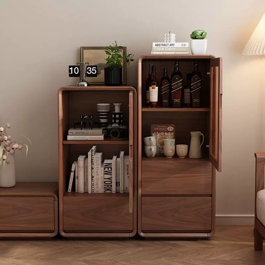 Yusenyi solid wood wine cabinet living room standing cabinet floor-standing single door sideboard simple home TV side cabinet wall storage walnut black black length 50 depth 35 height 100 single door