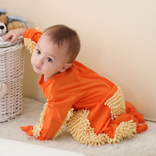 Jia Nier baby crawling clothes, crawling clothes, floor mopping onesies, spring, autumn and winter anti-baby dirty clothes, smocks, long-sleeved clothes, 90cm orange long-sleeved clothes that cover the hands and feet.