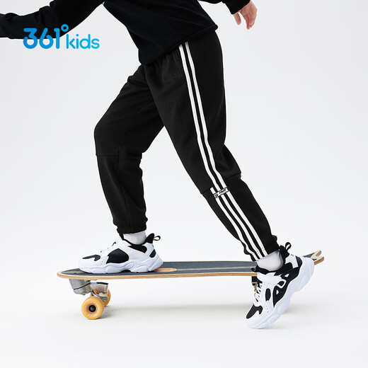 361°儿童加绒长裤25冬男女童3-14岁加绒保暖针织长裤 黑160