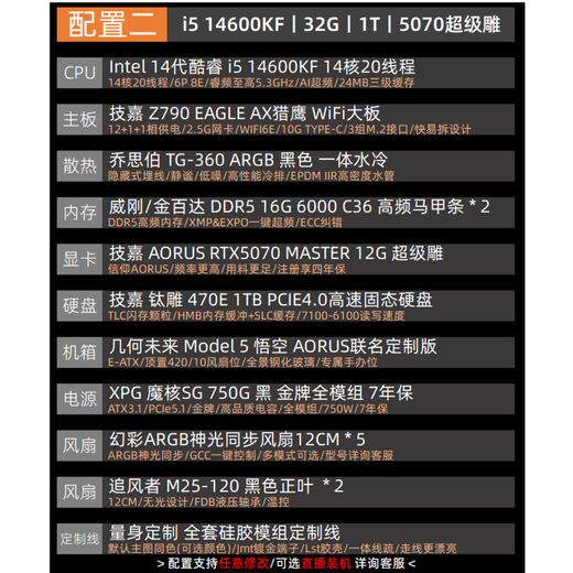Gigabyte 12-issue interest-free RTX5080 5070ti Super Carving i9/i7/i5 e-sports game live broadcast design water-cooled geometric future Model5 desktop DIY computer host 2 i5 14600KF丨5070 Super Carving