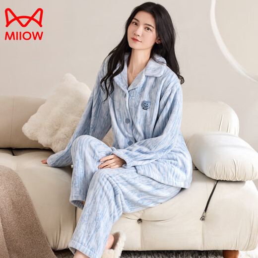 Cat Man Coral Fleece Couple Pajamas Autumn and Winter 2025 New Thick Velvet Casual Cartoon Flannel Ladies Home Clothes 88951 M